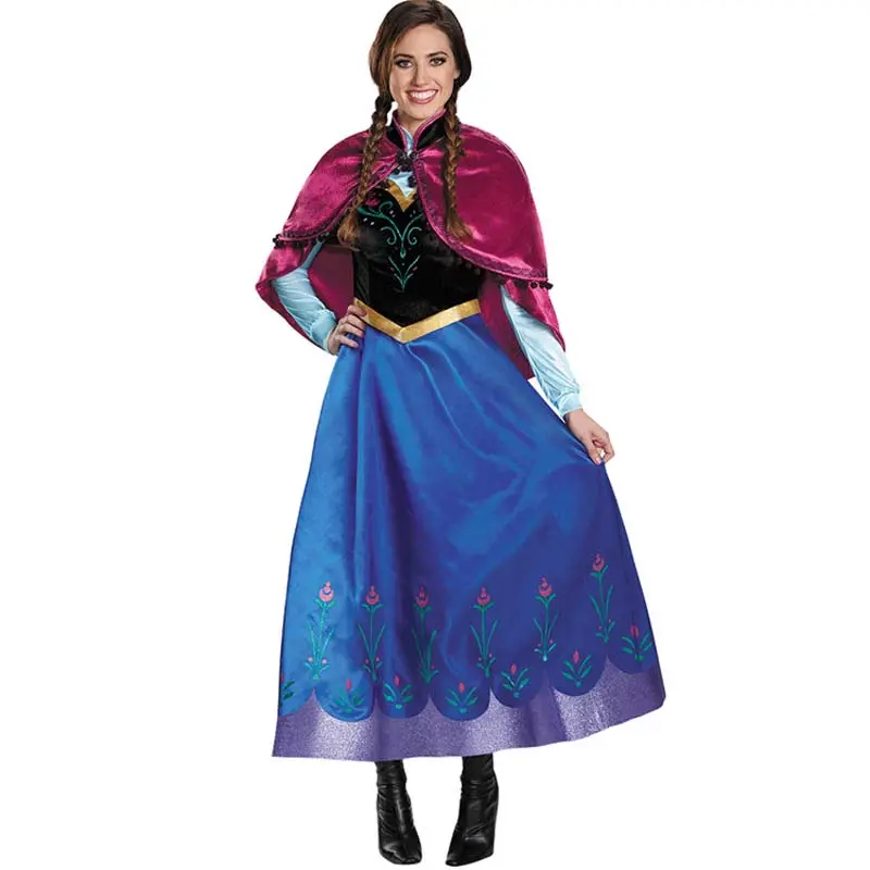 Meilleur vendeur, Costume de Cosplay Anna pour femme adulte, robe de princesse pour Halloween, Costume Anna avec cape, 2022