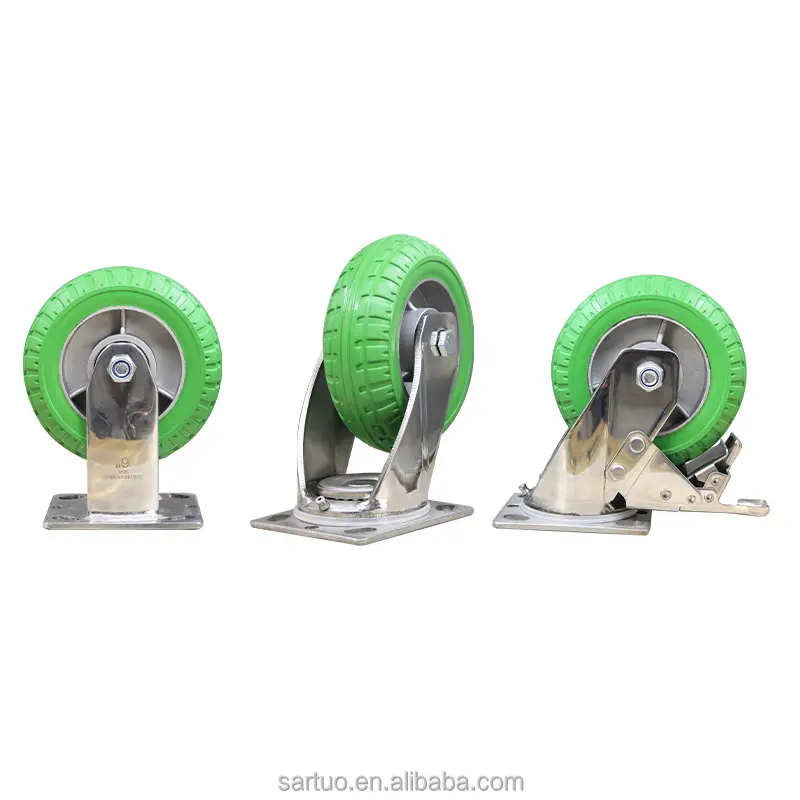 Ruota universale 8 pollici in acciaio inox pesante verde nucleo in alluminio gomma 3 ruote ruote scorrevoli