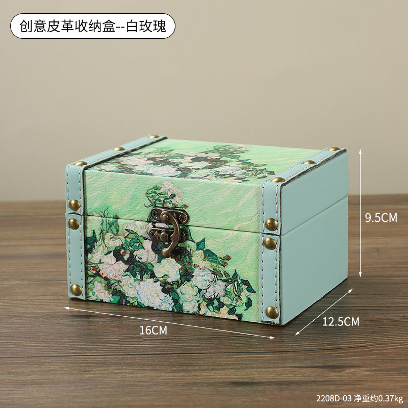 2208D-03-18 PU Leather Storage Box - White Rose