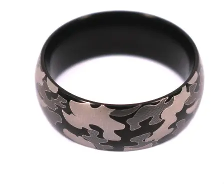Vlink Jewelry black color camouflage disruptive pattern titanium club ring Custom Laser Engrave Camouflage Ring