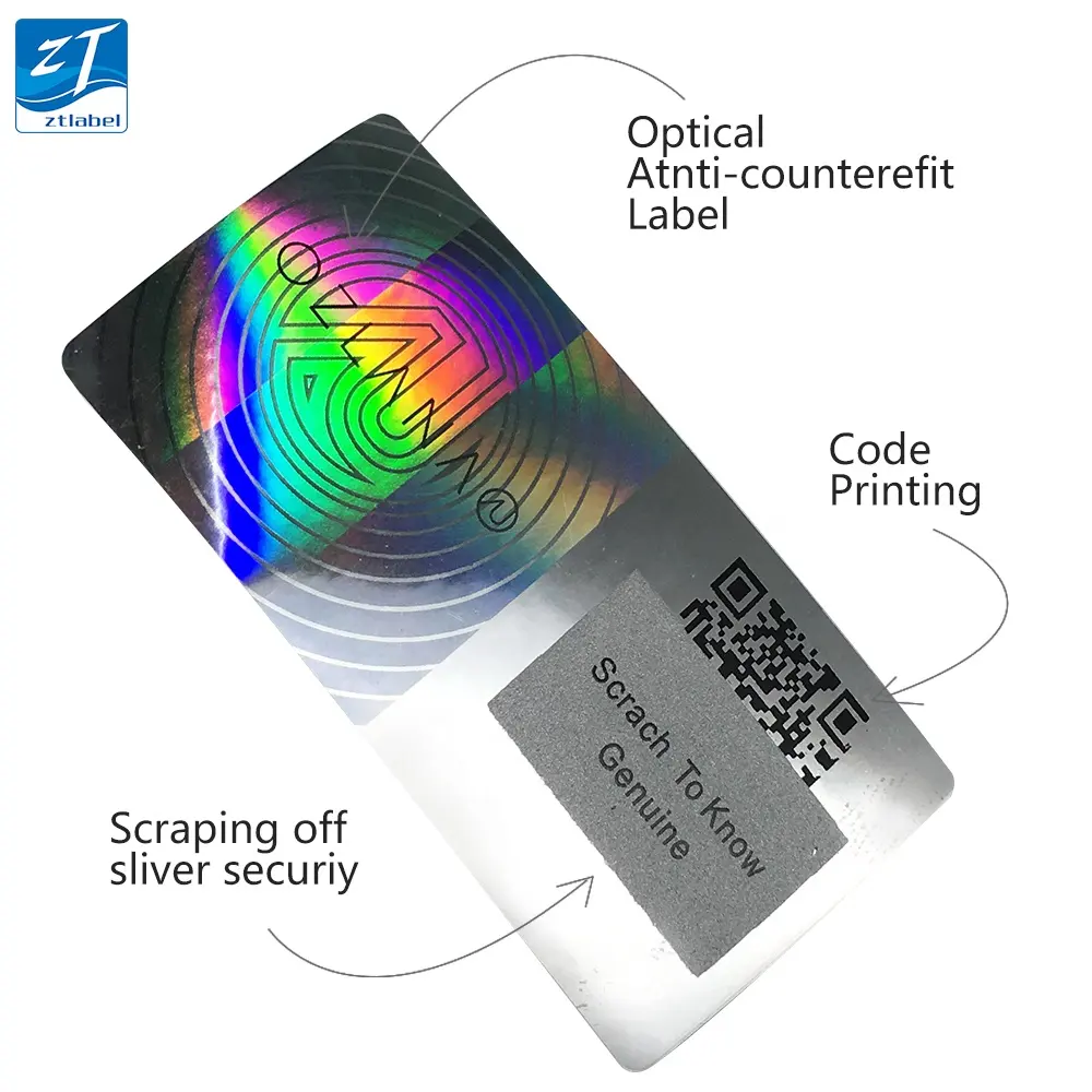 Stampa personalizzata vinile impermeabile olografico fustellato logo ologramma laser sicurezza codice qr etichette adesive numero di serie