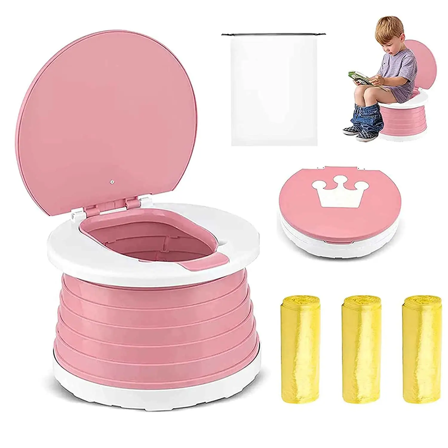 2024 Hot-selling Foldable Stretchable Baby Travel Foldable Potty Toilet Seat Folding Camp Emergency Plastic Foldable For Kids