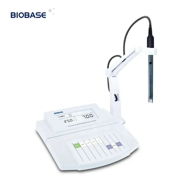 Biobase CHINA Medidor de pH de sobremesa 0,00 ~ 14.00pH Pantalla automática 2 puntos Pulsador Calibración de botón de 2 puntos PHS-25CW