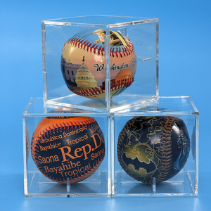 Memorabilia Ball Storage Acrílico Clear Baseball Display Case Caja UV Protected Softball Cube Square con Pedestal - Product Image 2