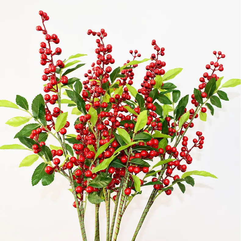 Оптовая продажа, рождественские красные ягоды, искусственные стебли Красной ягоды для украшения новогодней елки «сделай сам»