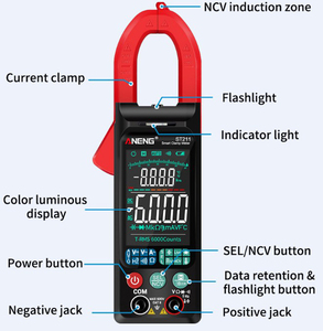 ST211 dijital kelepçe metre 6000 sayım multimetre DC/AC gerilim akım test cihazı araba Amp Hz büyük renkli ekran NCV Ohm test - Product Image 3