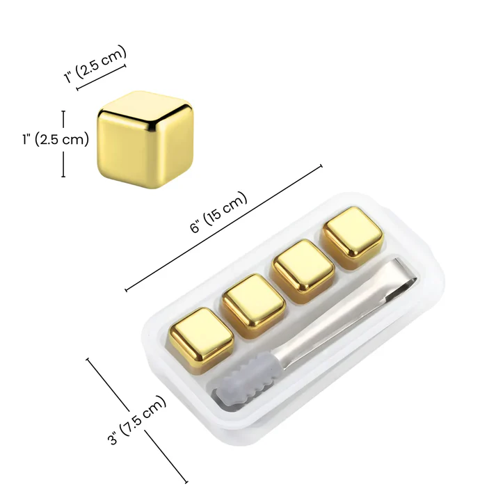 Coffret quatre pièces + pince à glace-rectangulaire Or