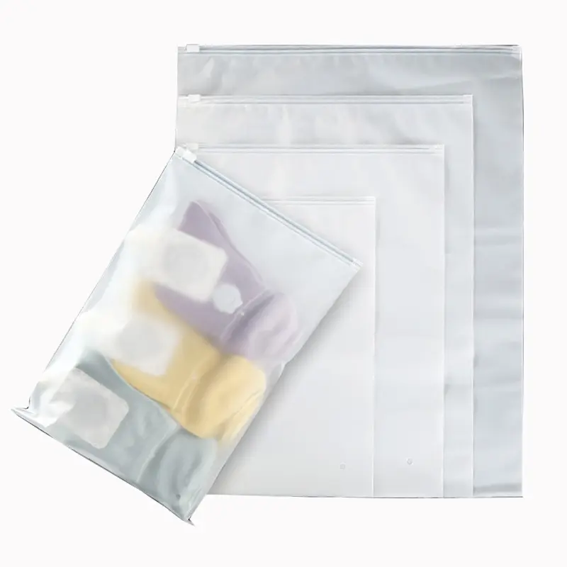 カスタムロゴマットジップロック衣類ジッパーポリ包装プラスチック透明PEジッパーつや消しスライダージップロック衣類バッグ