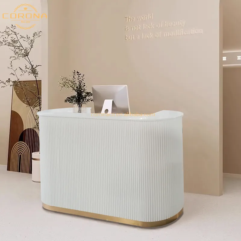 Güzellik salonu için lüks ön büro pembe beyaz Modern Spa resepsiyon masası