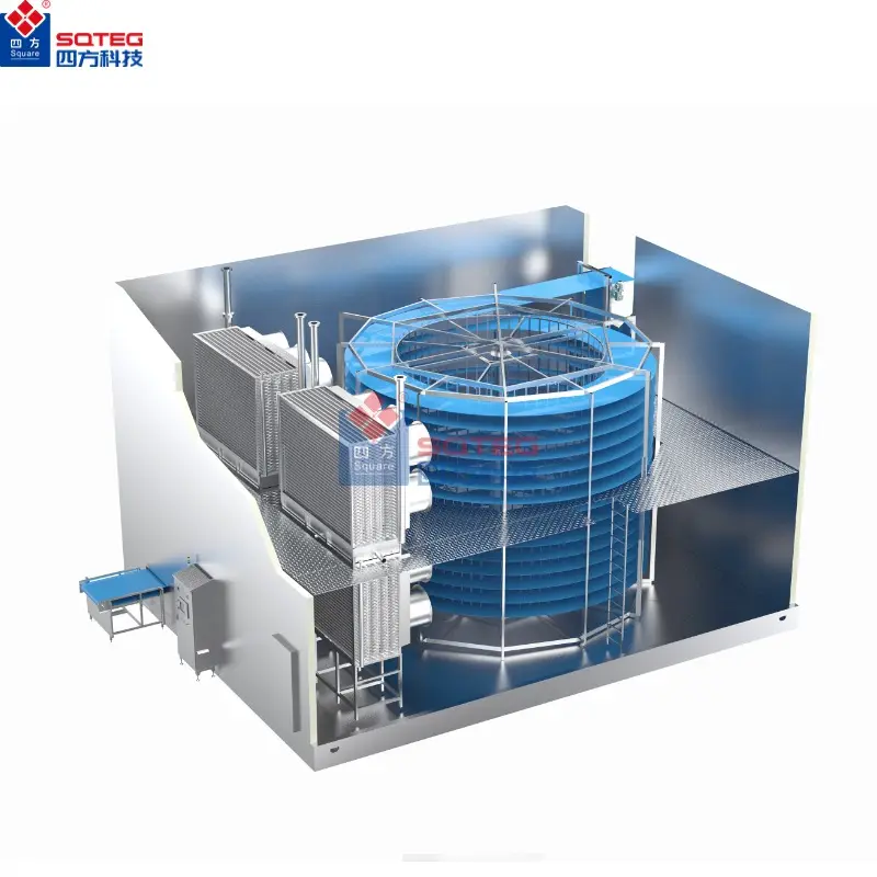 Peralatan pembekuan cepat makanan beku hemat energi kriogenik industri iqf terowongan spiral freezer