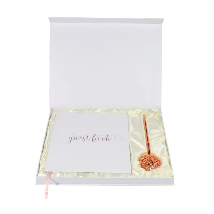 Libro de Visitas de boda de lámina dorada personalizado, libro de invitados de firma de memoria con juego de bolígrafo