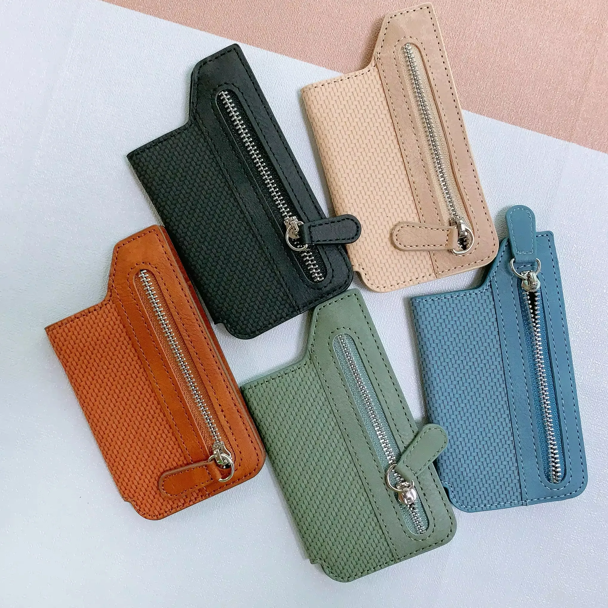 Leather Wallet Case with sticker zip fastener mobilephone back name card holder for iphone for samsung for xiaomi