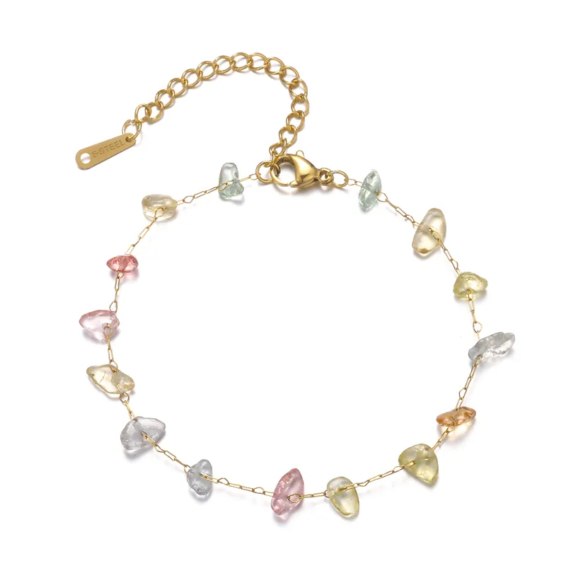 Beautiful Boho Colored Crystal Stone Anklet Stainless Steel Gold Plated fashion Non Fading Chain Bracelet For Women