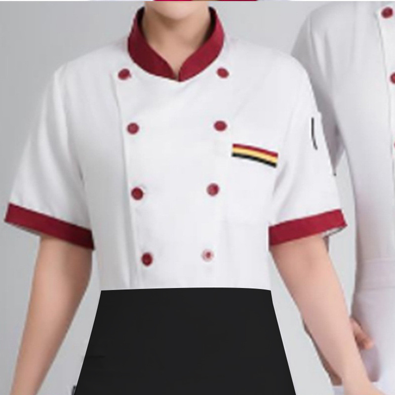 Short Sleeve-White With Red Collar +Half Apron
