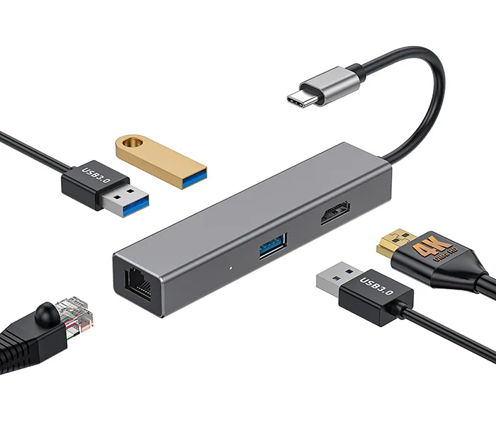 नई 1 में 5 USB-C हब 4K करने के लिए HDML एडाप्टर, ईथरनेट, मैकबुक के लिए 3 यूएसबी पोर्ट, और अधिक प्रकार सी उपकरणों