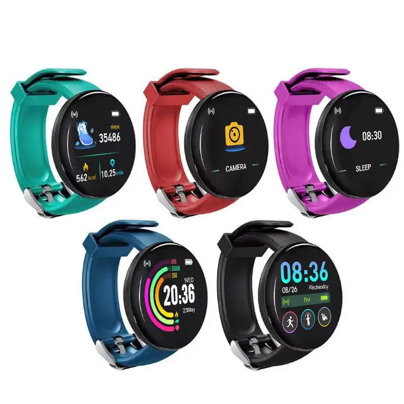 D18 akıllı saat erkekler kalp hızı BT smartwatch kan basıncı yuvarlak spor uyku tracker akıllı saat kadınlar için android ios