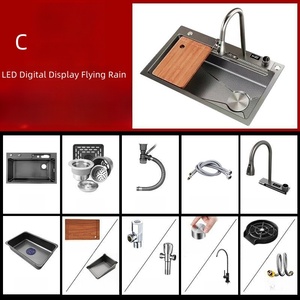 Modern çok fonksiyonlu şelale mutfak lavabo paslanmaz çelik büyük tek kase monte lavabo musluk - Product Image 2