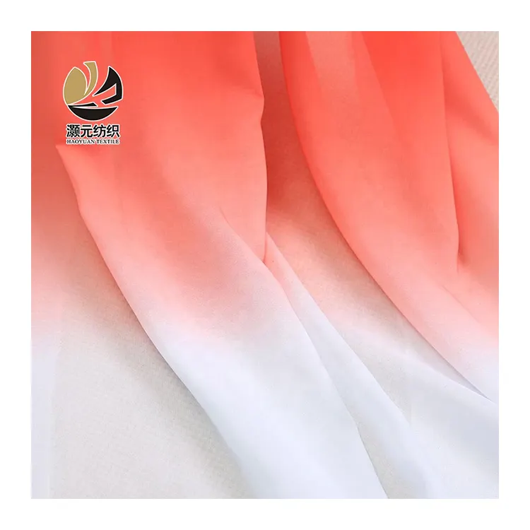 100% polyester korean printed fashionable chiffon costume dress gradient fabric design plain