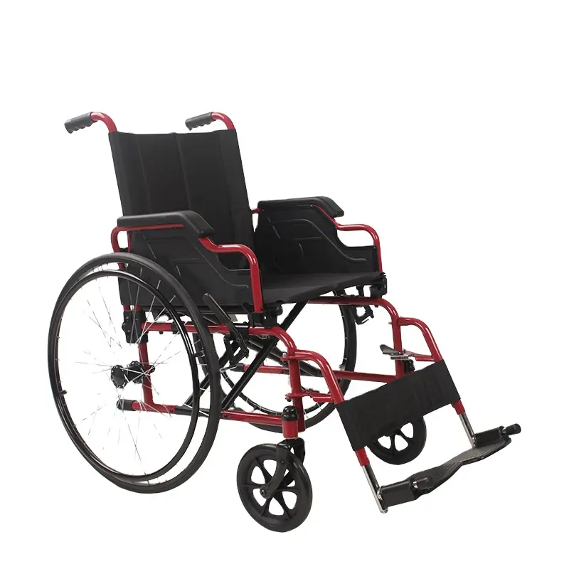 יצרן כיסא גלגלים ידני מתקפל סיטונאי קל משקל פלדה אלומיניום כיסא גלגלים כיסא נכים לנייד