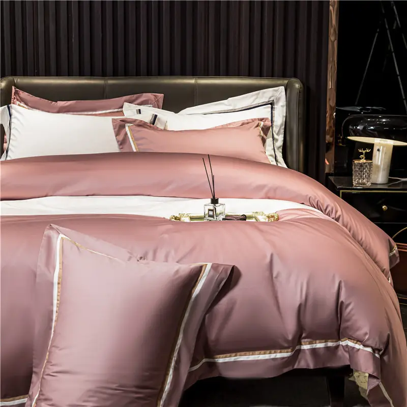 Hotel in stile 100 raso di cotone puro cotone di alta-end di lusso di lino e duvet della copertura di colore solido quattro pezzi fogli di biancheria da letto biancheria da letto set