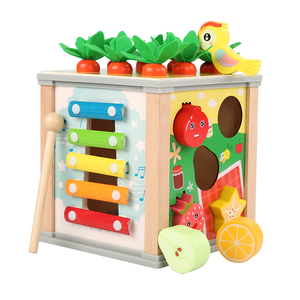 Ahşap aktivite küp 6 In 1 çok fonksiyonlu Pull Up havuç saat biliş oyunları boncuk labirent oyuncaklar - Product Image 1