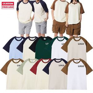 カスタムTシャツヘビーコットンTシャツ男性ツートーンスプリットレッドとブラックTシャツラグランTシャツドロップショルダーTシャツ