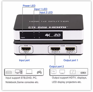 Fábrica de alta calidad 1X2 HDMI Spliter 4K HDMI Splitter 1x2 1 entrada 2 salida HDMI EDID Splitter - Product Image 5