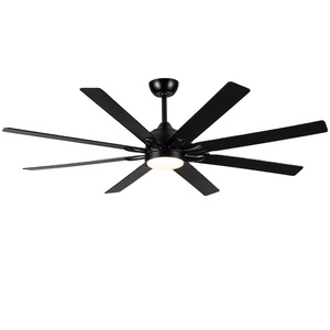 Dekoratif 62 inç led tavan vantilatörü ışık ile 8 siyah ABS bıçakları 3 renk akıllı kontrol ile LED aydınlatma dim tavan vantilatörü - Product Image 1