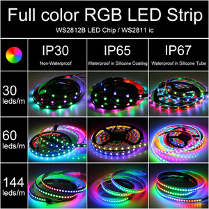 WS2812B发光二极管条5050 RGB 5V 30/60/144LED像素ws2812集成电路可寻址彩色RGB发光二极管条灯IP30 IP65 IP67防水 - Product Image 4