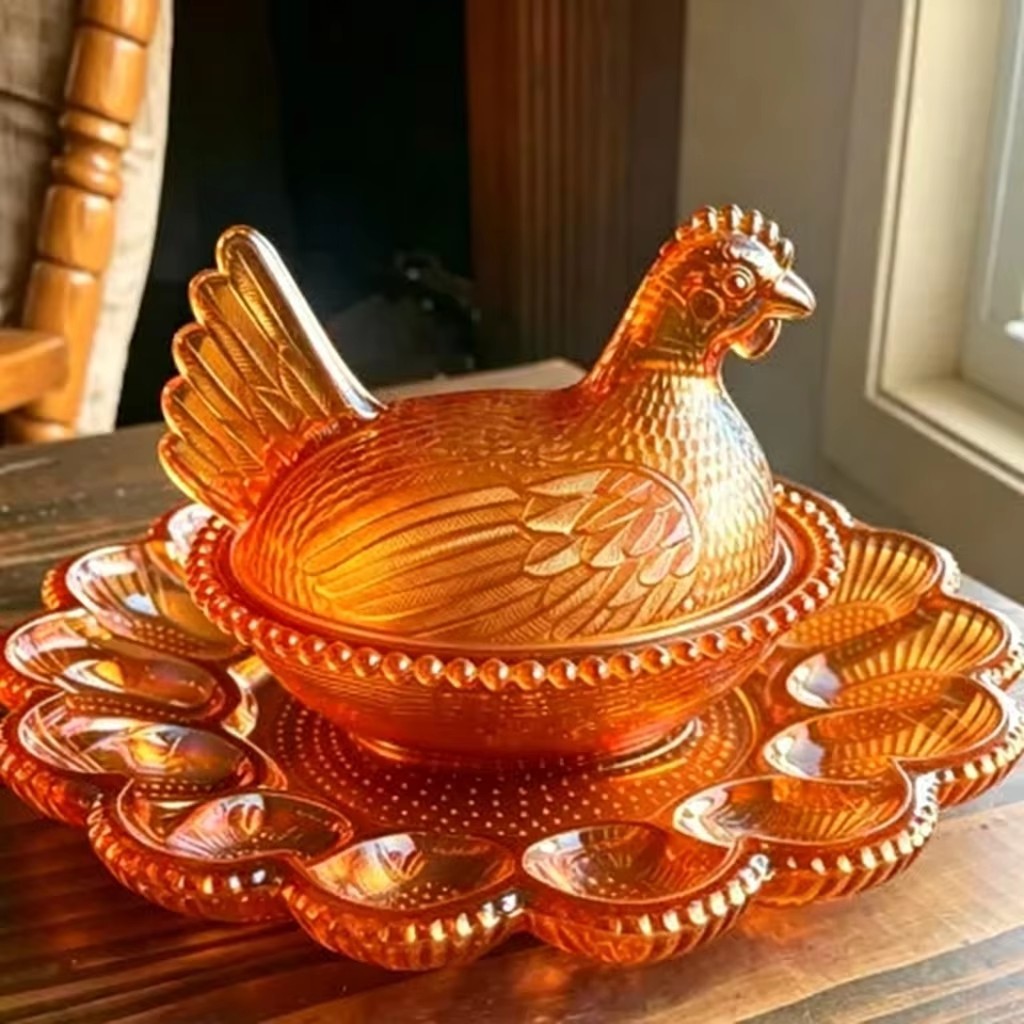 Orange Pearl Chicken Sugar Jar+Round Divided Tray
