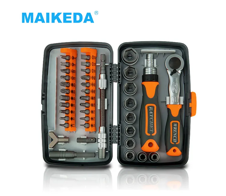 Deko — Mini Kit d'outils multifonctions de réparation, tournevis, cliquet, jeu de douilles à clé combinée, boîte à outils, 38 pièces