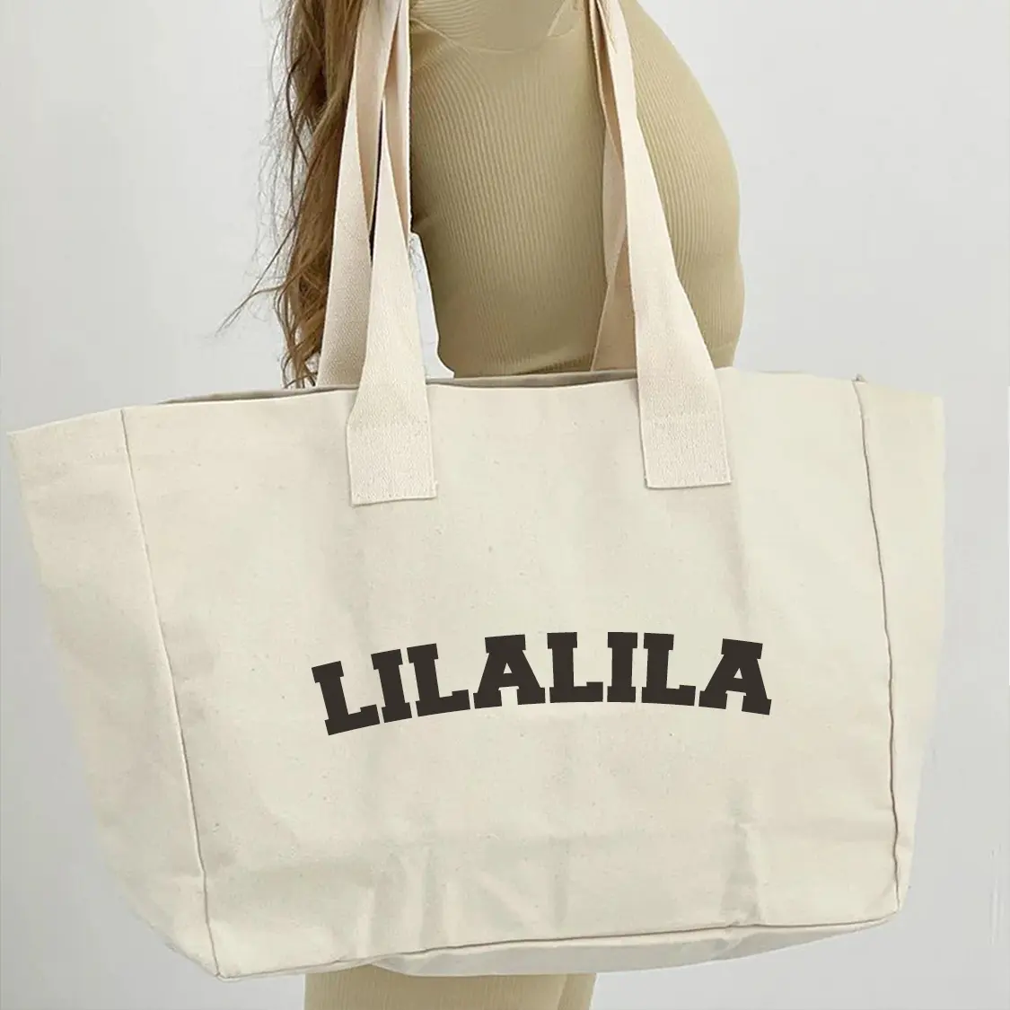 Оптовая продажа, большие модные многоразовые холщовые сумки для покупок с индивидуальным печатным логотипом
