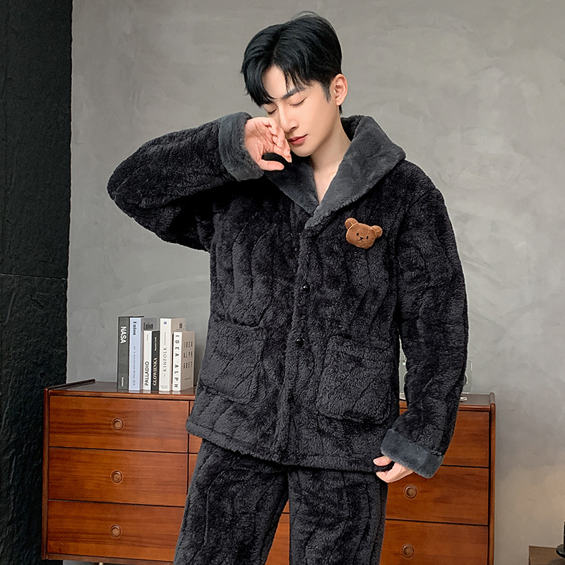 dark gray lapel bear three layers quilted