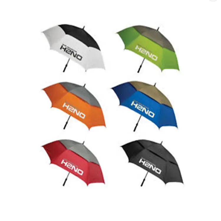 고품질 자동 열려있는 두 배 닫집 로고 인쇄를 가진 방풍 골프 우산
