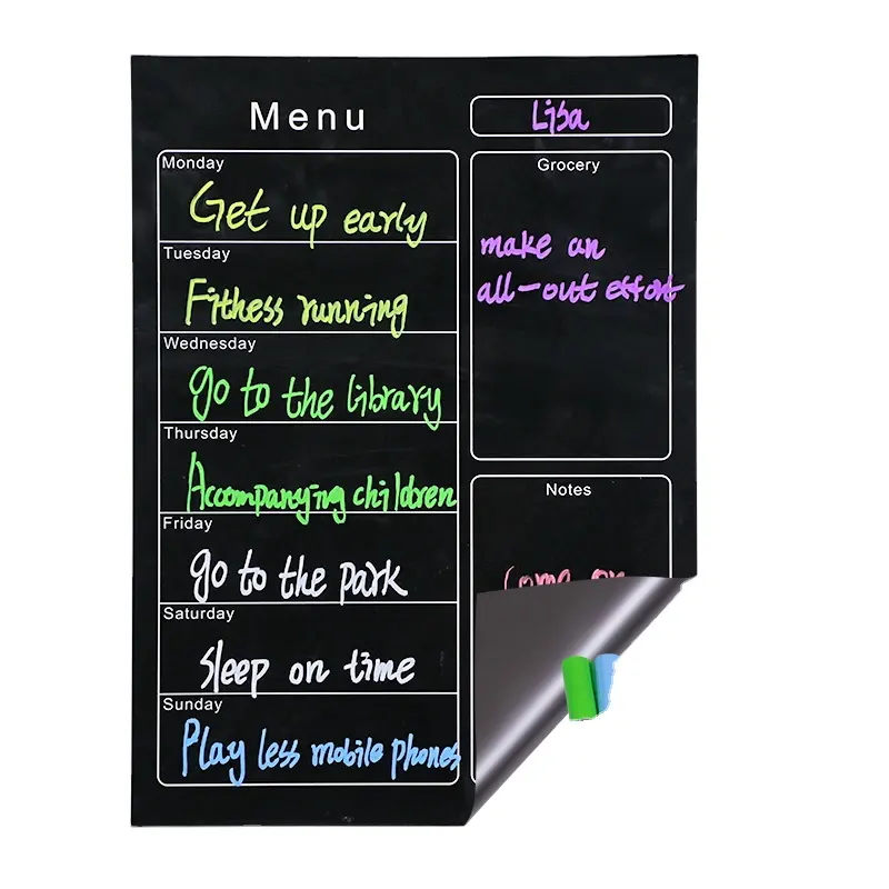 Calendário magnético para geladeira 2024, quadro preto semanal, mesa com calendário mensal, listas de coisas a fazer, ímãs para geladeira