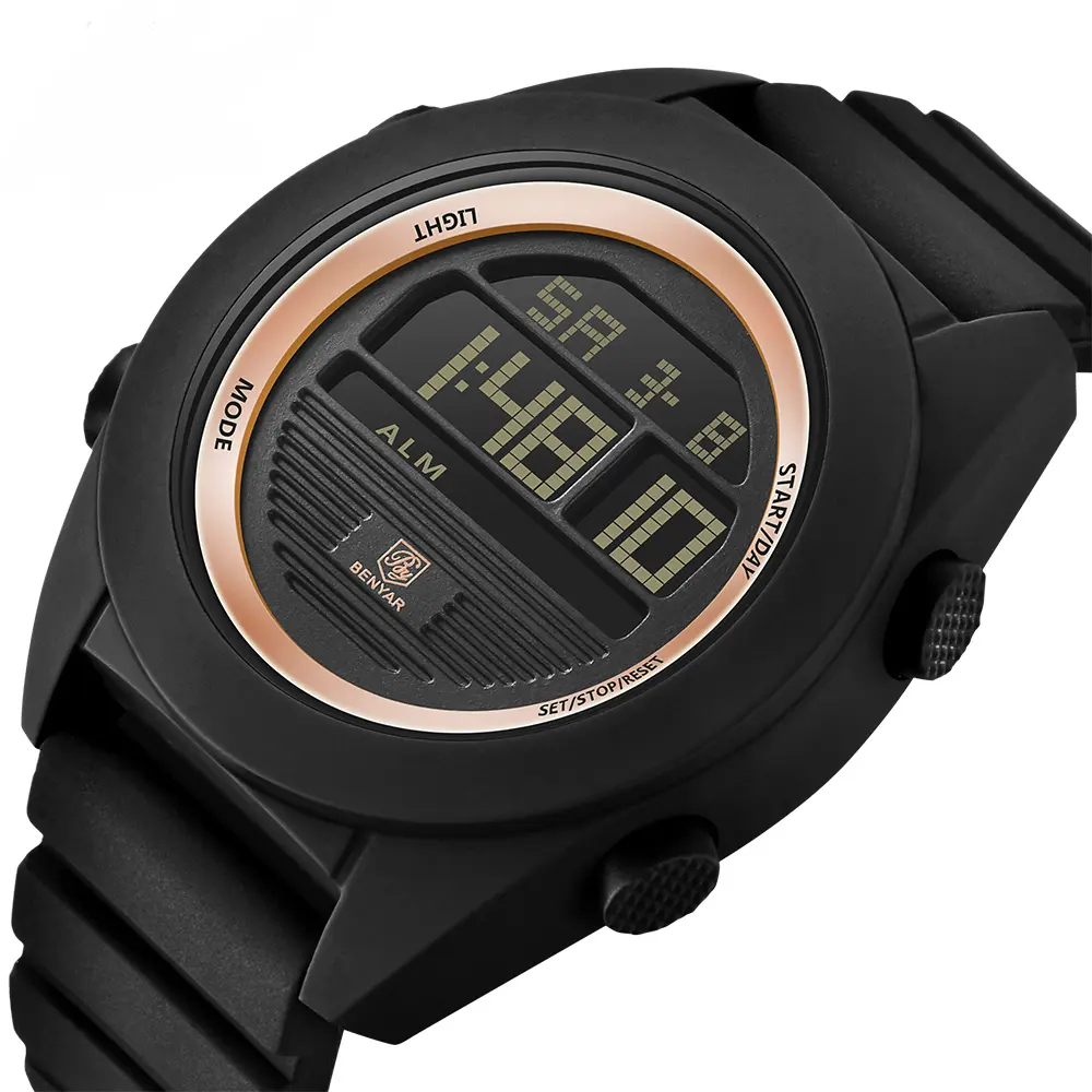 Reloj deportivo dorado para hombre, resistente al agua, LED, cronómetro, despertador, OEM, retroiluminación