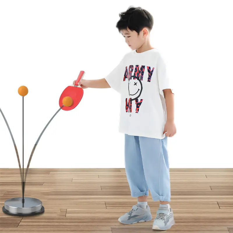 Mainan permainan interaktif orang tua anak portabel, pelatih ping pong dalam ruangan dengan bola ping pong batang elastis fleksibel dan dasar padat