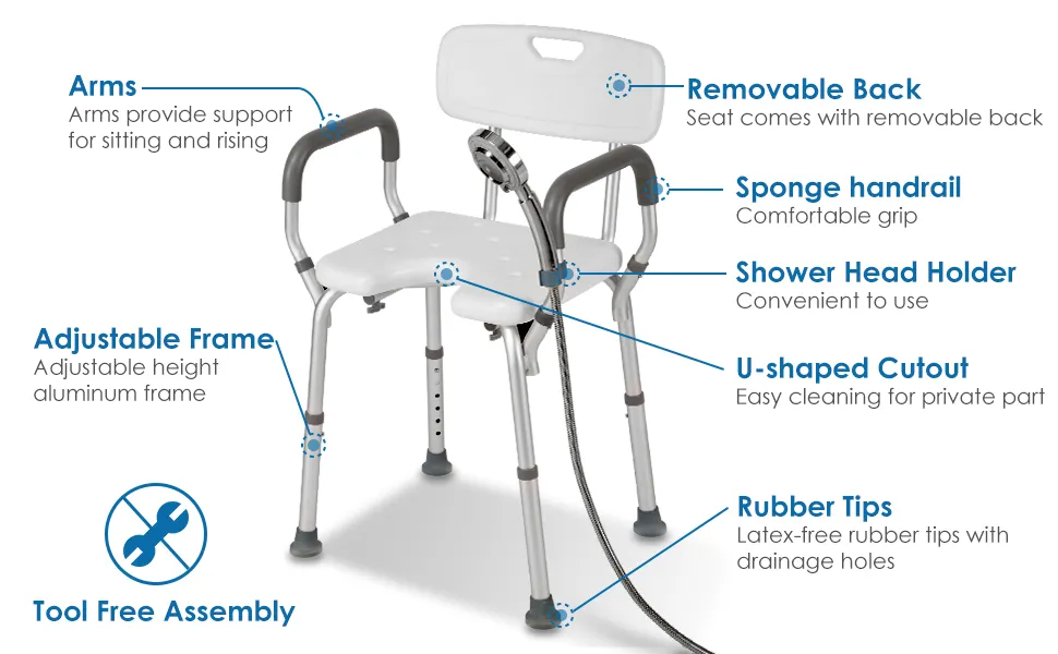 Shower Chair Bath Seat With Padded Armrests And Back For Bathtubs