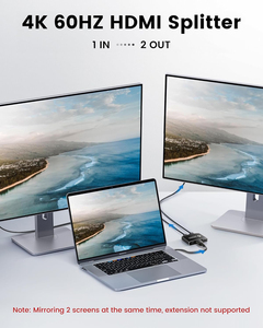 Syong 4k <span class=keywords><strong>hdmi</strong></span> splitter 1 ב <span class=keywords><strong>2</strong></span> החוצה, מראה uhd 4k 60hz תוכן <span class=keywords><strong>2</strong></span> מסכים, טלוויזיה פגז אלומיניום, צג, מקרן, מחשב נייד - Product Image 2