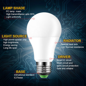 RGB della lampadina di CA 110V 220V 5W 10W 15W E27 lampadina di RGB, colorato, dimmerabile, intelligente, RGBW, con telecomando IR di controllo, modalità di Memoria - Product Image 4