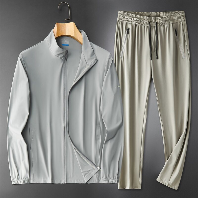 Pantaloni in seta ghiaccio grigio chiaro + kaki
