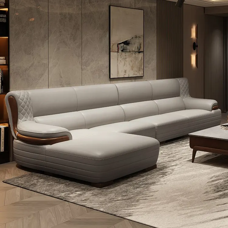 Sofá de cuero nórdico sala de estar moderno simple nuevo estilo chino madera maciza estilo italiano primera capa sofá de cuero de vaca