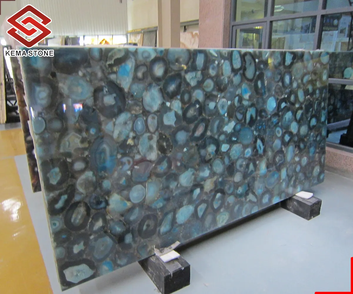 半透明のテレビの背景の壁のためのダークブルー瑪瑙半貴石宝石石スラブ