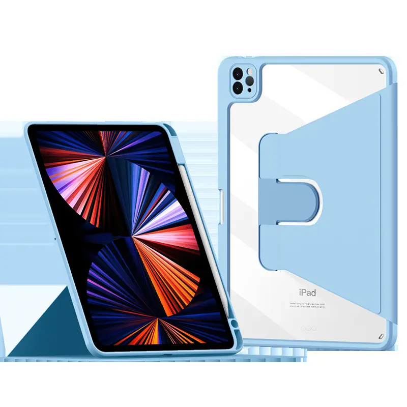 Coque arrière 2022 acrylique transparente à 360 degrés, porte-crayon intégré, étui rotatif pour iPad 10.9 10.2 Pro 11 Air 5