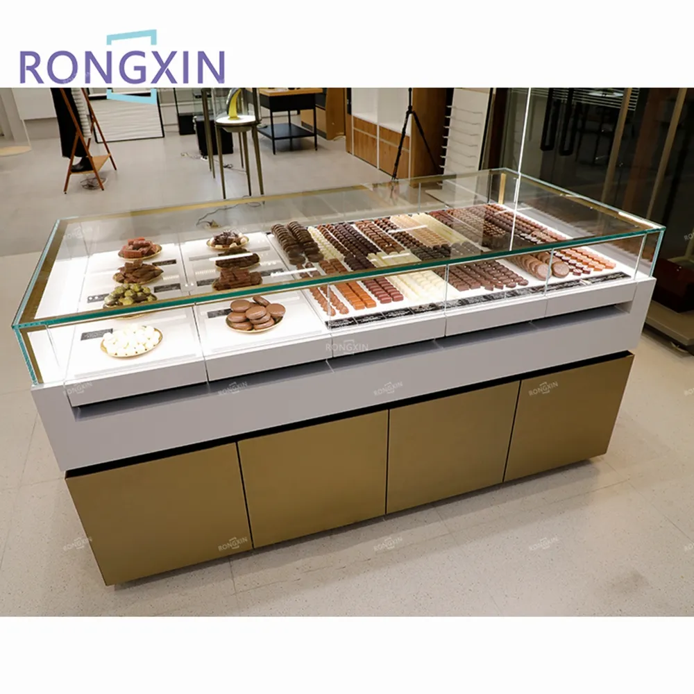 Espositore per cioccolato in vetro personalizzato vetrina per negozio di dolci vetrina per mobili in legno per negozio di pasticceria