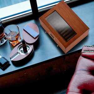 Cigar <strong>Humidor</strong> with Hygrometer, Humidifier and Accessory Drawers-Tempered Glass Top Cigar <strong>Humidor</strong> Box - Product Image 3