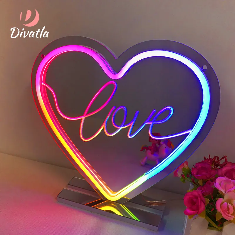 Wholesale Mirror With Led Light For Bedroom Wedding Decor Wall Mounted Vanity Mirror With Lights Dreamcolor Neon Mirror