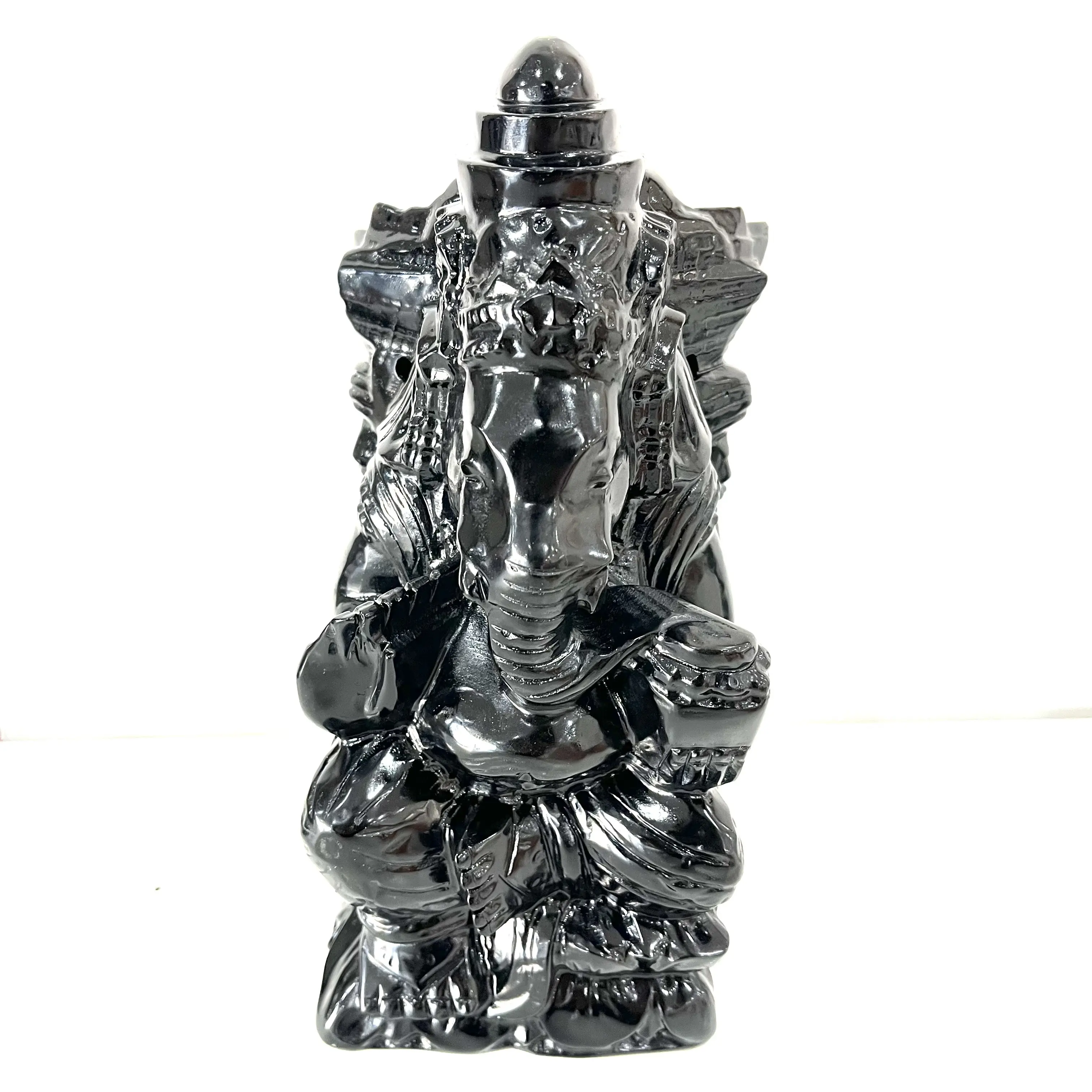 22 CM Obsidian Thai Elephant God all'ingrosso personalizza intaglio di cristallo curativo naturale per la decorazione domestica