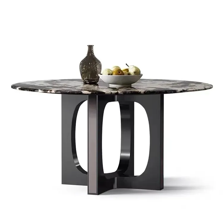 İtalyan modern yemek odası masa seti 8 kişilik ev mobilya yuvarlak mermer altın paslanmaz çelik yemek masaları