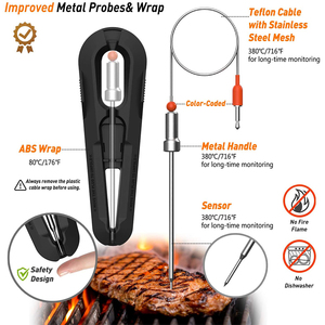 Wr01 churrasco com controle remoto digital, grelha bluetooth, sem fio, churrasco, cozinha, carne, termômetro com sondas de aço inoxidável